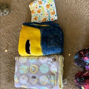 2 blankets and a receiving blanket
